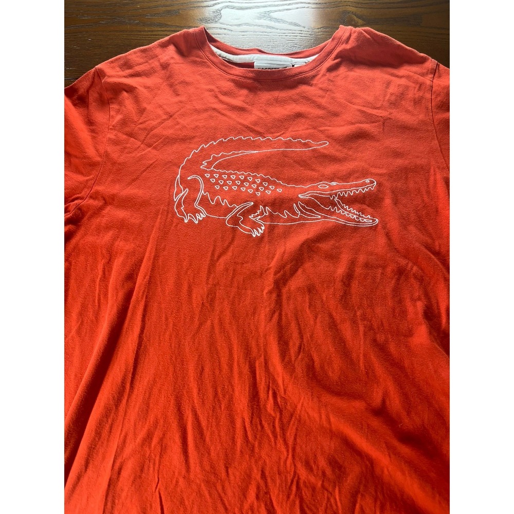 Lacoste Men's Orange Graphic Crocodile Regular Fit Tee Shirt Size 5 Large